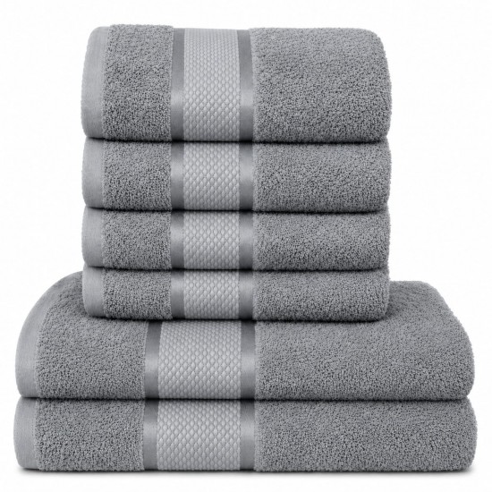Set 6 Prosoape din Bumbac 100%  Pakistanez – Densitate 400 gr/mp, 50x90 / 70x130 cm, Gri, PCG-127 Prosoape