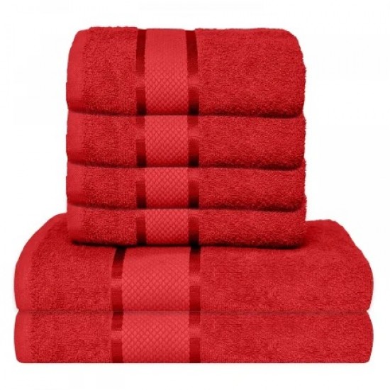 Set 6 Prosoape din Bumbac 100%  Pakistanez – Densitate 400 gr/mp, 50x90 / 70x130 cm, Rosu, PCG-129 Prosoape