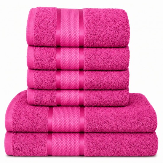 Set 6 Prosoape din Bumbac 100%  Pakistanez – Densitate 400 gr/mp, 50x90 / 70x130 cm, Roz aprins, PCG-133 Prosoape