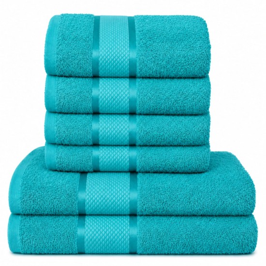 Set 6 Prosoape din Bumbac 100%  Pakistanez – Densitate 400 gr/mp, 50x90 / 70x130 cm, Turcoaz, PCG-135 Prosoape