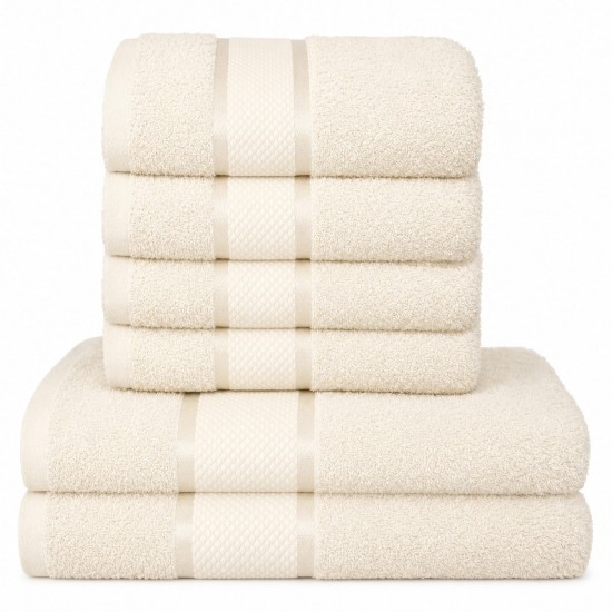 Set 6 Prosoape din Bumbac 100%  Pakistanez – Densitate 400 gr/mp, 50x90 / 70x130 cm, Crem, PCG-138 Prosoape