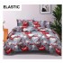 Set Lenjerie Pat Dublu Bumbac Satinat 4 Piese cu Cearșaf cu Elastic – Model Inimi Roșii 3D pe Gri, LES-060