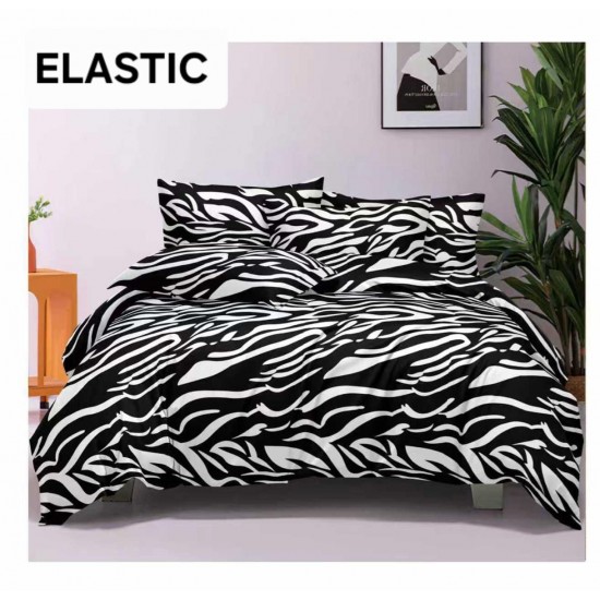Set Lenjerie Pat Dublu Bumbac Satinat 4 Piese cu Cearșaf cu Elastic – Model Zebra Alb Negru, LES-034 3 lenjerii la 199 lei