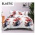 Set Lenjerie Pat Dublu Bumbac Satinat 4 Piese cu Cearșaf cu Elastic – Alb cu Flori Roșii, LES-038