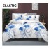 Set Lenjerie Pat Dublu Bumbac Satinat 4 Piese cu Cearșaf cu Elastic – Alb cu Trandafiri Albaștri, LES-043