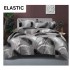 Set Lenjerie Pat Dublu Bumbac Satinat 4 Piese cu Cearșaf cu Elastic – Gri cu Pene Albe și Negre, LES-044