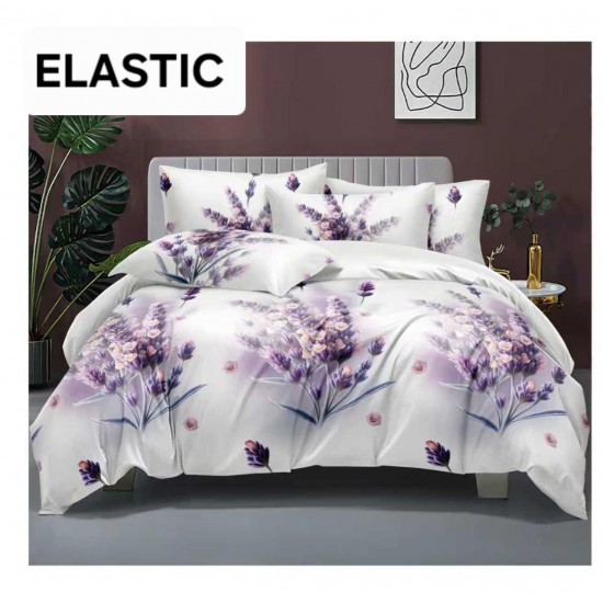 Set Lenjerie Pat Dublu Bumbac Satinat 4 Piese cu Cearșaf cu Elastic – Model Lavandă Mov, LES-046 3 lenjerii la 199 lei