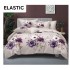 Set Lenjerie Pat Dublu Bumbac Satinat 4 Piese cu Cearșaf cu Elastic – Flori Mov pe Fundal Crem, LES-045