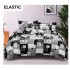 Set Lenjerie Pat Dublu Bumbac Satinat 4 Piese cu Cearșaf cu Elastic – Model Geometric Gri și Negru, LES-050