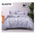 Set Lenjerie Pat Dublu Bumbac Satinat 4 Piese cu Cearșaf cu Elastic – Model Flori Albe pe Fundal Gri Deschis, LES-055