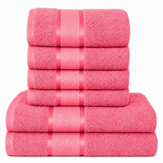 Set 6 Prosoape din Bumbac 100%  Pakistanez – Densitate 400 gr/mp, 50x90 / 70x130 cm, Corai, PCG-136 Prosoape