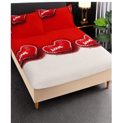 Cearșaf Cocolino cu Elastic 180x200 cm + 2 Fețe de Pernă – Model Love Roșu Alb, HC-048