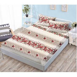 Cearșaf Cocolino cu elastic 180x200 cm + 2 fețe de pernă – Model Floral Trandafiri Roșii, HC-057