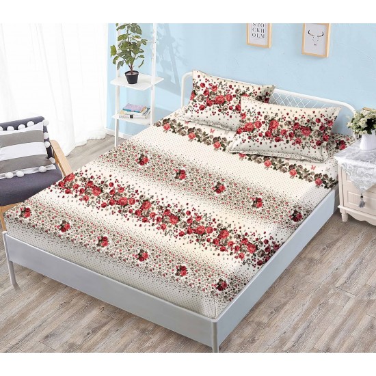 Cearșaf Cocolino cu elastic 180x200 cm + 2 fețe de pernă – Model Floral Trandafiri Roșii, HC-057 3 huse cocolino 199 lei