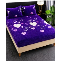 Cearșaf Cocolino cu Elastic 180x200 cm + 2 Fețe de Pernă, Model Inimioare Mov, HC-053