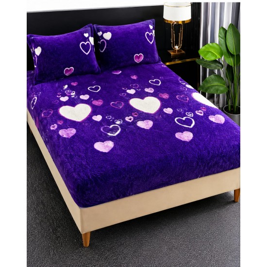 Cearșaf Cocolino cu Elastic 180x200 cm + 2 Fețe de Pernă, Model Inimioare Mov, HC-053 3 huse cocolino 199 lei