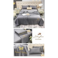 Set Lenjerie de Pat Dublu cu Pilota Vara, SATIN, 4 Piese, Gri, LPV-002