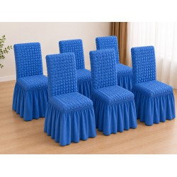 Set 6 Huse Elastice pentru Scaune cu Volănașe Albastru Regal – Universale și Elegante, HSC-007