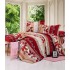 Lenjerie de Pat Dublu 4 Piese din Bumbac Satinat Superior – Model Floral Roșu-Bej cu Frunze, LDBS-062