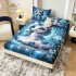 Set Husă de Pat cu Elastic 160x200 cm + 2 Fețe de Pernă 50x70 cm din Bumbac Finet – Model Unicorn Albastru 3D, HDF-026