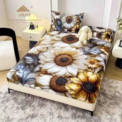 Set Husă de Pat cu Elastic 160x200 cm + 2 Fețe de Pernă 50x70 cm din Bumbac Finet – Margarete 3D, HDF-041