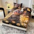 Set Husă de Pat cu Elastic 160x200 cm + 2 Fețe de Pernă 50x70 cm din Bumbac Finet – Pisicuță si Flori 3D, HDF-055