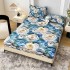Set Husă de Pat cu Elastic 160x200 cm + 2 Fețe de Pernă 50x70 cm din Bumbac Finet – Flori Albastre și Albe 3D, HDF-061