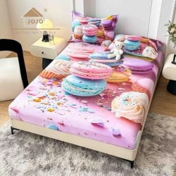 Set Husă de Pat cu Elastic 160x200 cm + 2 Fețe de Pernă 50x70 cm din Bumbac Finet – Model Macarons Colorate 3D, HDF-062