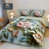 Cuvertură Pat Dublu din Bumbac Finet 3 Piese 220x240 cm + 2 Fețe de Pernă 50x70 cm – Model Floral Roz cu Fluturi, ESC-023
