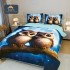 Cuvertură Pat Dublu din Bumbac Finet 3 Piese 220x240 cm + 2 Fețe de Pernă 50x70 cm – Model Bufnițe Albastru, ESC-029