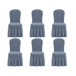 Set 6 Huse Elastice pentru Scaune cu Volănașe – Gri albastrui, HSC-035