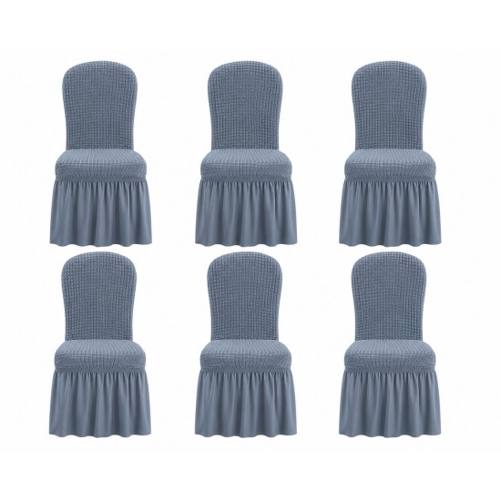 Set 6 Huse Elastice pentru Scaune cu Volănașe – Gri albastrui, HSC-035 Huse Scaune Creponat