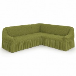 Husă Elastică pentru Colțar cu Volănașe – Husă Universală Extensibilă pentru Canapea de Colț, Verde Olive, COL-001
