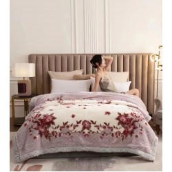 Pătură Cocolino Pufoasă pentru Pat Dublu 200x230 cm – Model Floral Roz Pudrat, Groasă și Catifelată, PCM-058