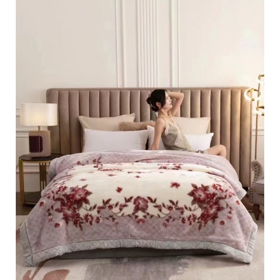 Pătură Cocolino Pufoasă pentru Pat Dublu 200x230 cm – Model Floral Roz Pudrat, Groasă și Catifelată, PCM-058 Paturi cocolino duble