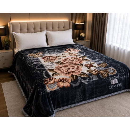 Pătură Cocolino Pufoasă pentru Pat Dublu 200x230 cm – Model Floral Elegant pe Fundal Gri, Groasă și Călduroasă, PCM-062 Paturi cocolino duble