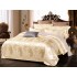 Set Lenjerie de Pat Dublu 6 Piese Satin Jacquard Crem Șampanie – Model Elegant Clasic Premium, LDJ-052