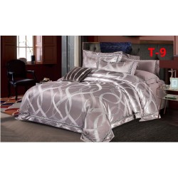 Set Lenjerie de Pat Dublu 6 Piese Satin Jacquard Gri Perlat – Premium Luxury, LDJ-056