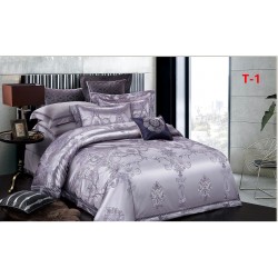 Set Lenjerie de Pat Dublu 6 Piese Satin Jacquard Mov Lila – Premium Luxury, LDJ-058