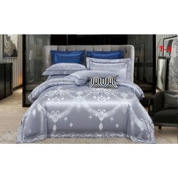 Set Lenjerie de Pat Dublu 6 Piese Satin Jacquard Gri Argintiu – Premium Luxury, LDJ-059