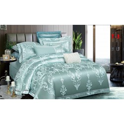 Set Lenjerie de Pat Dublu 6 Piese Satin Jacquard Turcoaz Mentă – Premium Luxury, LDJ-060