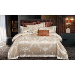 Set Lenjerie de Pat Dublu 6 Piese Satin Jacquard Bej – Premium Luxury, LDJ-061