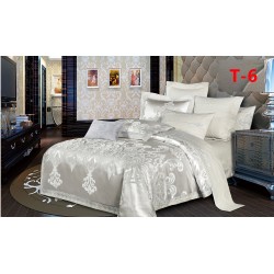 Set Lenjerie de Pat Dublu 6 Piese Satin Jacquard Crem – Premium Luxury, LDJ-065