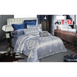 Set Lenjerie de Pat Dublu 6 Piese Satin Jacquard Gri Argintiu – Premium Luxury, LDJ-066