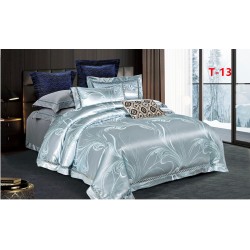 Set Lenjerie de Pat Dublu 6 Piese Satin Jacquard Gri Perlat – Premium Luxury, LDJ-067