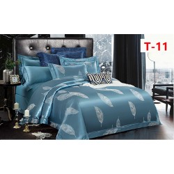 Set Lenjerie de Pat Dublu 6 Piese Satin Jacquard Albastru Petrol – Premium Luxury, LDJ-069