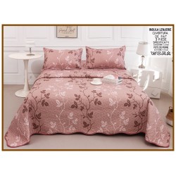 Cuvertură Pat Dublu din Bumbac Satinat 3 Piese Roz Vintage cu Model Floral, CBS-063