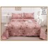 Cuvertură Pat Dublu din Bumbac Satinat 3 Piese Roz Vintage cu Model Floral, CBS-063