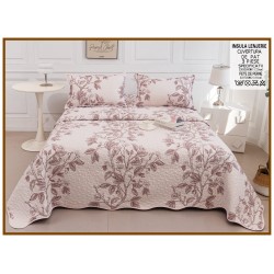 Cuvertură Pat Dublu din Bumbac Satinat 3 Piese Roz Pudrat cu Model Floral, CBS-062