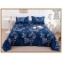 Cuvertură Pat Dublu din Bumbac Satinat 3 Piese Bleumarin cu Imprimeu Floral Elegant , CBS-060